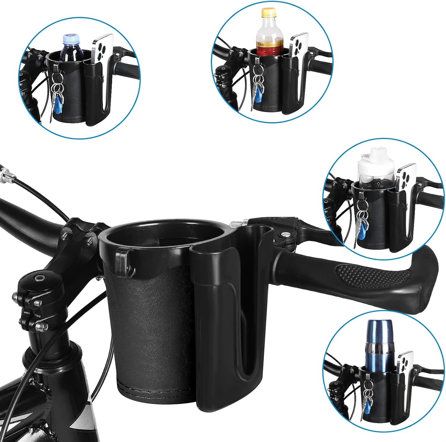 Accmor 3-in-1 Bike Cup Holder with Cell Phone Keys Holder, Bike Water Bottle Holders, Universal Bar Drink Cup Can Holder for Bicycles, Motorcycles, Scooters, Black